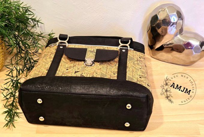 Sac Parvati en liège imprimé et liège noir