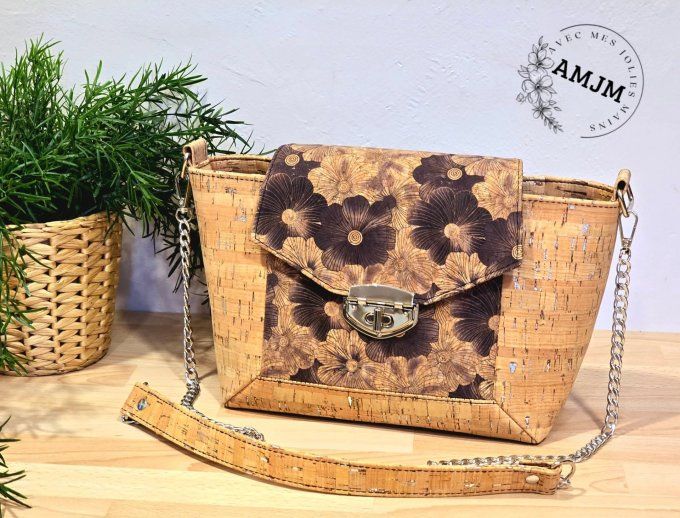 Sac Oma en liège fleuri et liège naturel éclats argentés
