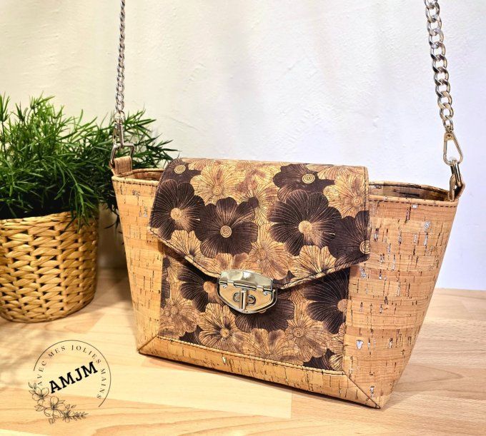 Sac Oma en liège fleuri et liège naturel éclats argentés