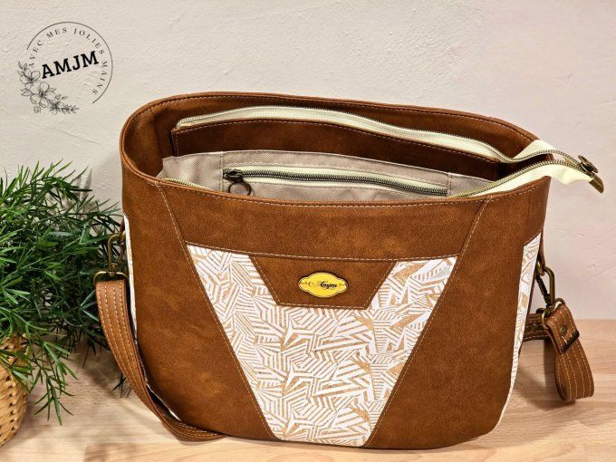 Sac Allegra en simili marron et liège imprimé