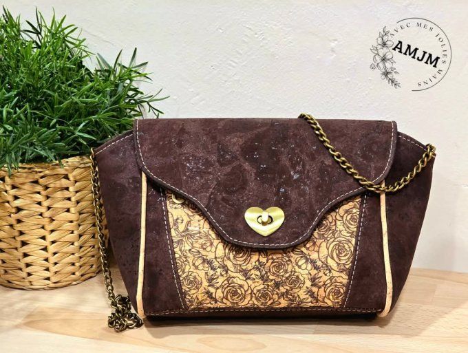 Sac Irène en liège marron et liège fleuri