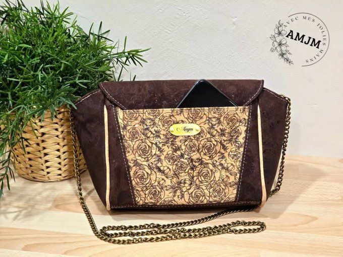 Sac Irène en liège marron et liège fleuri