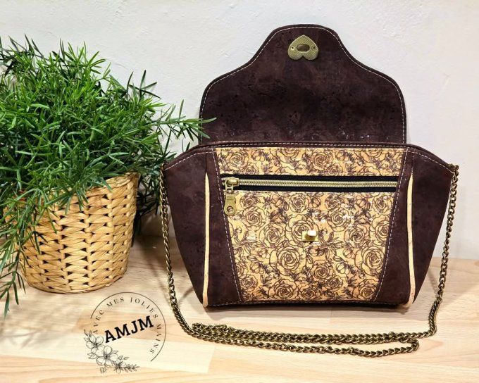 Sac Irène en liège marron et liège fleuri