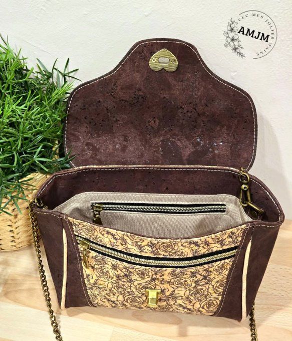 Sac Irène en liège marron et liège fleuri