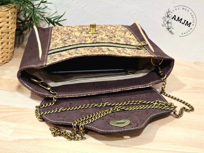 Sac Irène en liège marron et liège fleuri
